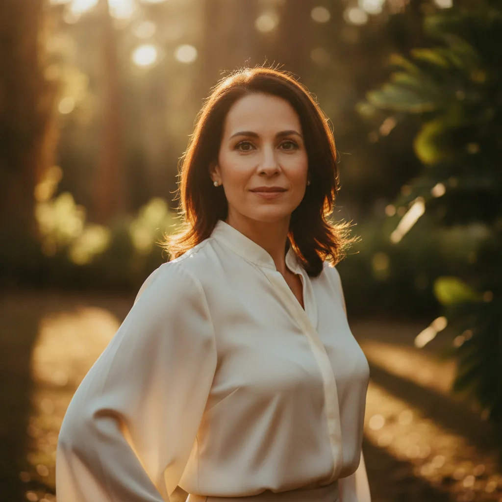 Woman standing tall, calm and confident outdoors
